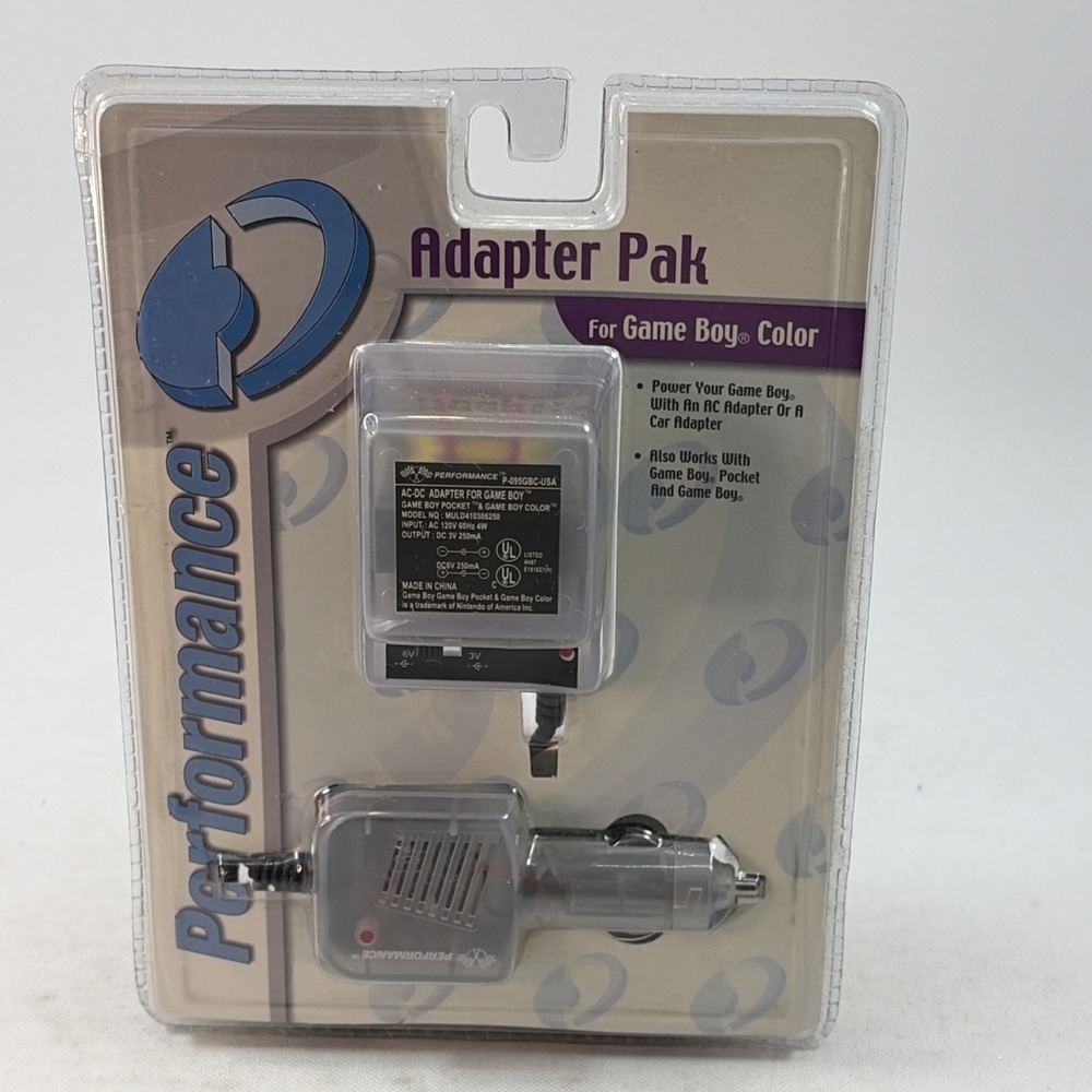 Gameboy Color AC Adapter Car Charger Pak Clear Performance Brand New Sealed NOS